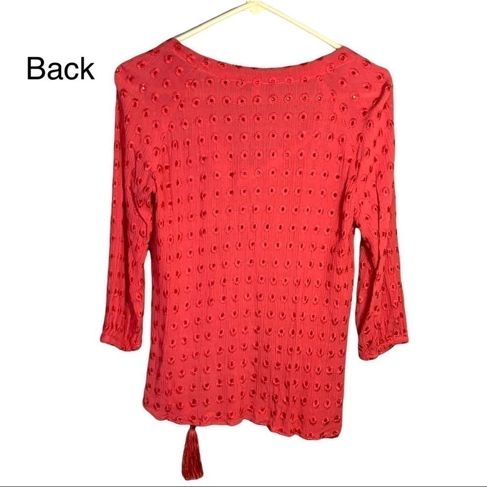 Lavender Brown Red Cedric Eyelet Stitch Fix Tassel 3/4 Sleeve Blouse Top Sz S - Picture 6 of 17